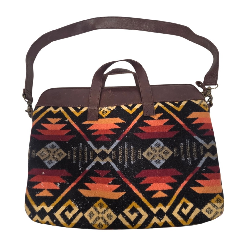 Pendleton Aztec Coyote Butte Wool Leather Laptop Bag Red Black 16" × 12" Large - Picture 3 of 11